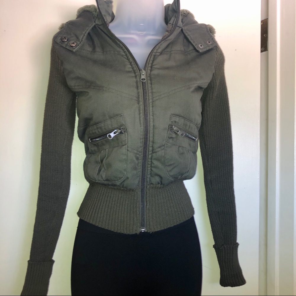 Women’s Sage Green Jacket With Hood - Size Medium